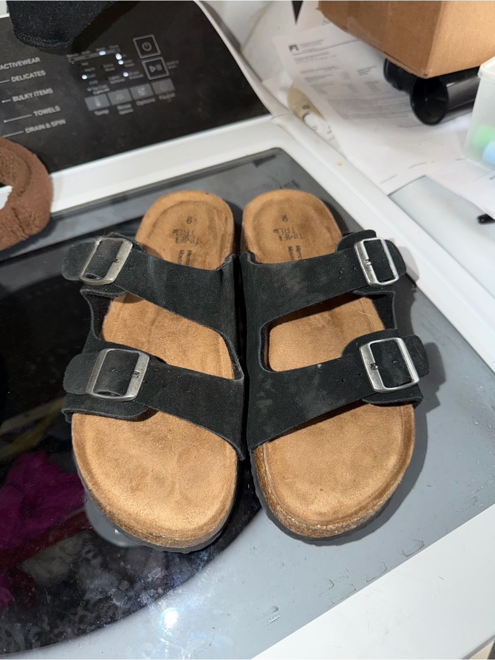 Black Double Buckle Slide Sandals off brand Birkenstocks